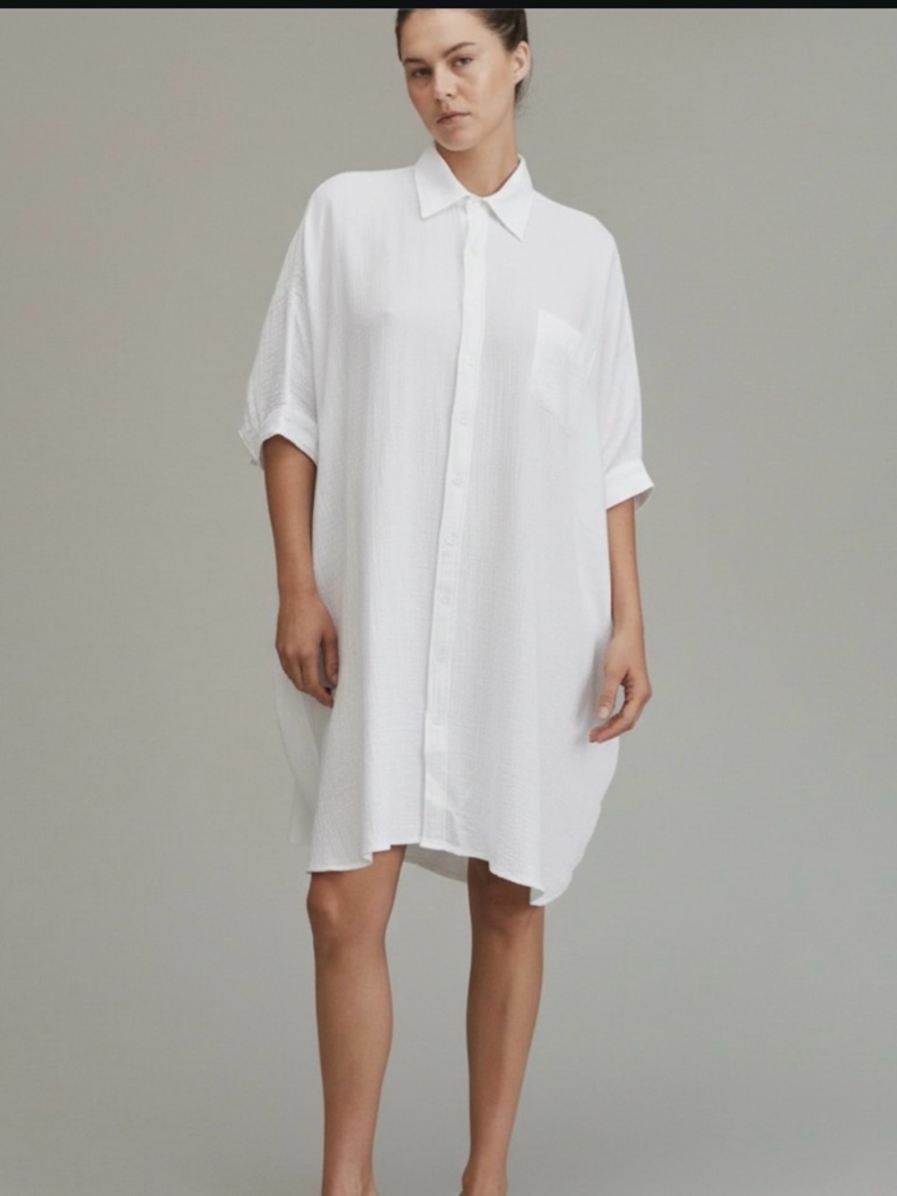 Acacia Meeya Pikake White Button-Front Oversized Shirt Dress with Pockets P/S
